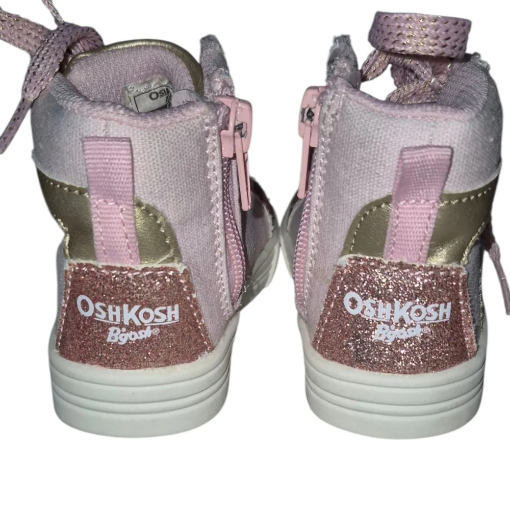 Stylish Pink and Gold Kids High-Top Sneakers